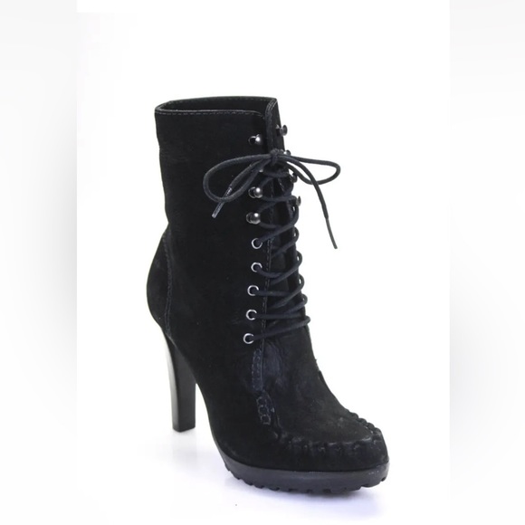 DVF Diane Von Fursenburg black suede leather lace up boots